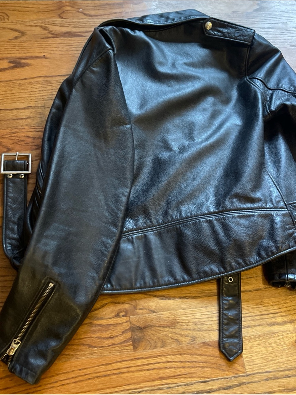 Schott Black Leather Bomber-Style Motorcycle Jacket - Picture 6 of 8